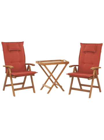 Beliani 3-tlg Bistro Set JAVA in Heller Holzfarbton/Rot