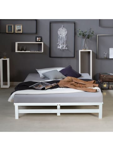 Homestyle4u Palettenbett 140x200 mit Lattenrost in Weiß