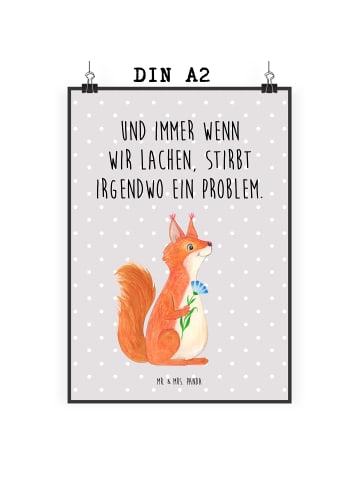 Mr. & Mrs. Panda Poster Eichhörnchen Blume mit Spruch in Grau Pastell