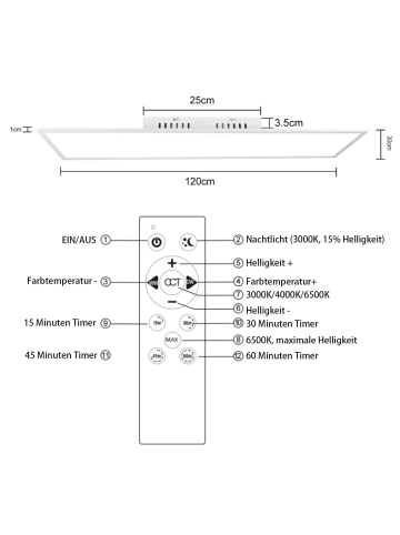 ZMH Deckenlampe LED in weiß L 120cm Lang flach Dimmbar 40W Moderne Küchenlampe