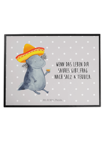 Mr. & Mrs. Panda Schreibunterlage Axolotl Tequila mit Spruch in Grau Pastell
