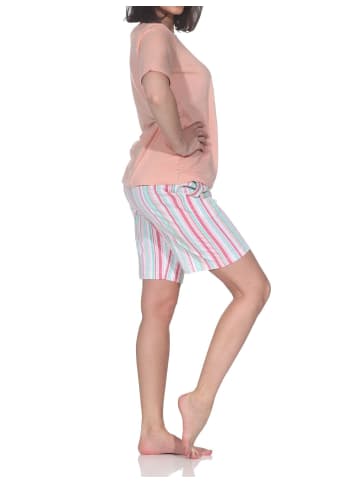NORMANN Schlafanzug Shorty kurzarm Streifenoptik Übergrössen 125 205 90 667 in apricot