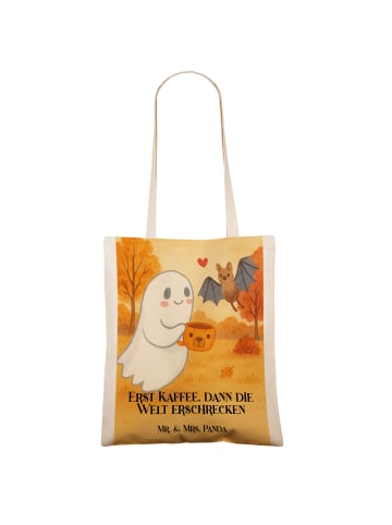 Mr. & Mrs. Panda Stofftasche Gespenst Kaffee Design mit Spruch in Weiß