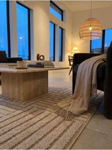 KADIMA DESIGN Hochflorteppich 3D Bögen Boho Waschbar Wohnzimmer in Beige