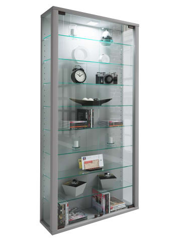 VCM  Holz Glas Stand Vitrine Sammelvitrine Lumo Maxi in Silber