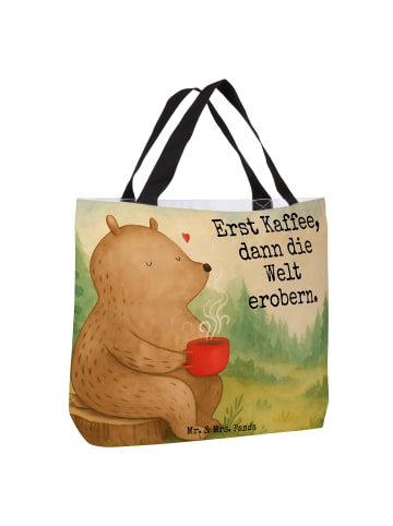 Mr. & Mrs. Panda Shopper Bär Kaffee Design mit Spruch in Weiß