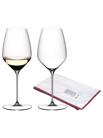 RIEDEL Glas 2er Set Riesling Gläser + Poliertuch Veloce in 570 ml in transparent