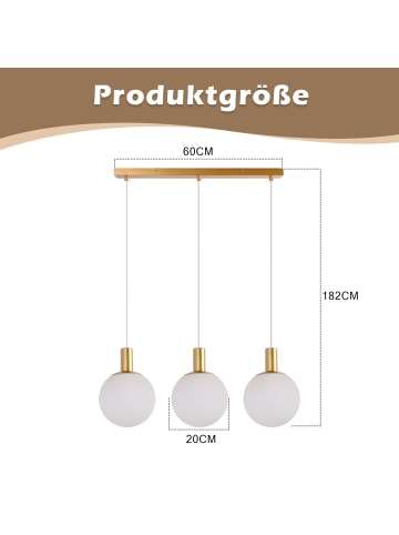 ZMH Pendelleuchte 3-flammige E27 in Weißgold Glas rund Modern