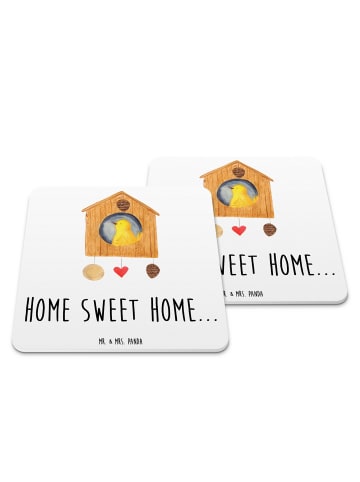 Mr. & Mrs. Panda Tischuntersetzer Vogelhaus Home mit Spruch in Weiß