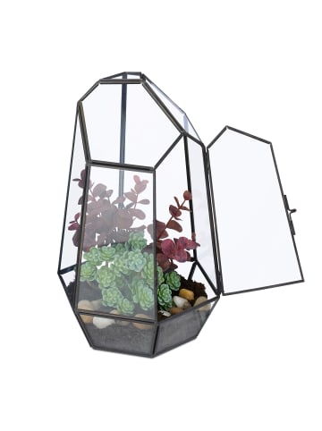relaxdays Pflanzenterrarium "geometrisch" in Schwarz - (B)18 x (H)26 x (T)15 cm