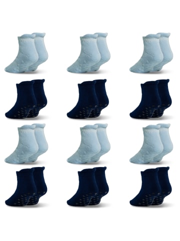 Yalion 12 Paar rutschfeste Socken, Wildlederoptik, blau/marineblau