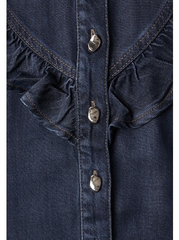 Street One Langarm Denim Bluse mit Rüschen in Dark Blue Soft Washed
