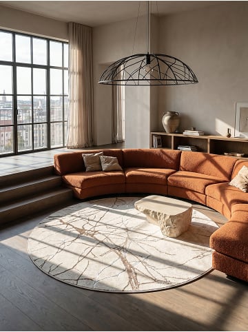 KADIMA DESIGN Rundteppich Abstrakt pflegeleicht Wohnzimmer Schlafzimmer Flur in Creme