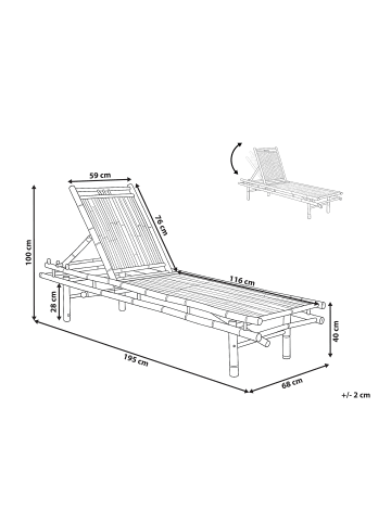 Beliani Gartenliege SULMONA in Braun - (W) 195 x (H) 100 x (L) 68 cm