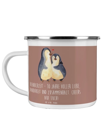 Mr. & Mrs. Panda Camping Emaille Tasse 10. Hochzeitstag Rosenhoc... in Braun Pastell