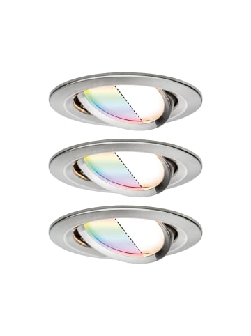 paulmann LED Einbaustrahler Nova Plus ZigBee 3er Set rund RGBW in Eisen gebürstet - Ø84m