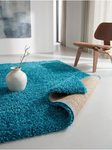 KADIMA DESIGN Teppich Hochflor Shaggy Waschbar Einfarbig RHEIN Strapazierfähig in Türkis