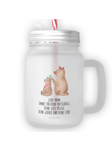Mr. & Mrs. Panda Trinkglas Mason Jar Bär Kind mit Spruch in Transparent