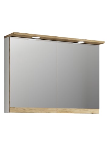 VCM  LED Bad Spiegelschrank Steckdose 59x80x23 Cosila in Weiß / Honig-Eiche