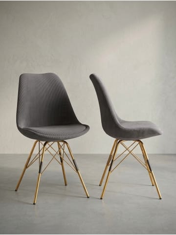 KADIMA DESIGN Esszimmerstuhl 2er Set Cara-Stoff Küchenstuhl mit goldenen in Anthrazit