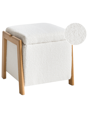 Beliani Pouf EDLAND in Weiß/Braun - (W) 45 x (H) 44 x (L) 43 cm
