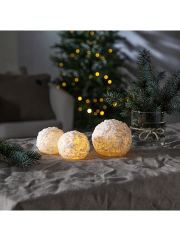 MARELIDA LED Kerze Schneeball Echtwachs flackernd D: 10cm in weiß