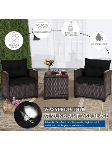 COSTWAY 3-tlg. Polyrattan Lounge Set in Schwarz