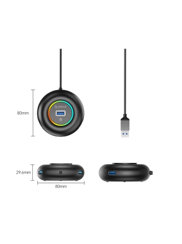 Orico YXR4-U3 RGB USB-Hub mit 4 USB-A 3.0-Anschlüssen 0,3m