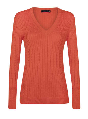 Felix Hardy Feinstrick Zopfmuster V-Ausschnitt Pullover in Granatapfel
