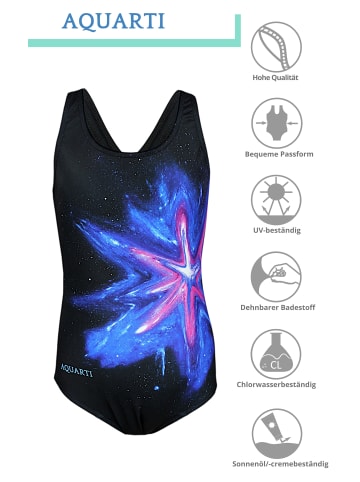 Aquarti Mädchen Badeanzug Chlorresistent Muscleback Wassersport in schwarz/blau