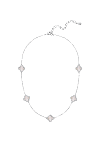 Lulu & Jane Halskette Kleeblatt aus Messing mit Zirkonia Perlmutt in silber