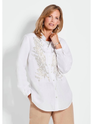 GOLDNER Kurzgröße:  Weiße elegante Bluse aus Leinen in cremeweiß