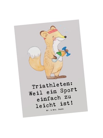 Mr. & Mrs. Panda Postkarte Triathlon Helden mit Spruch in Grau Pastell