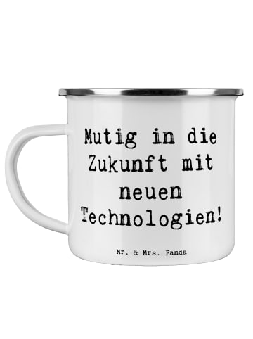 Mr. & Mrs. Panda Emaille Tasse Spruch Neuen Technologien begegne... in Weiß