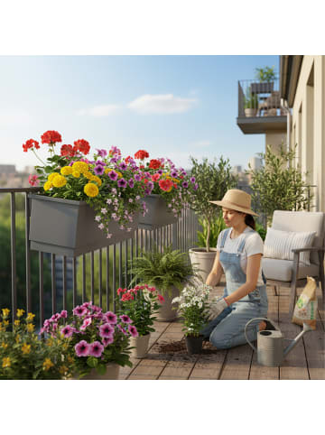 relaxdays 2x Balkonkasten in Anthrazit - (B)50 x (H)17 x (T)19 cm