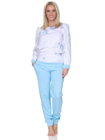 NORMANN Langarm Schlafanzug Pyjama Bündchen in hellblau