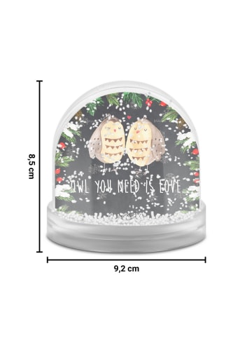 Mr. & Mrs. Panda Schneekugel Eulen Liebe mit Spruch in Kreidetafel
