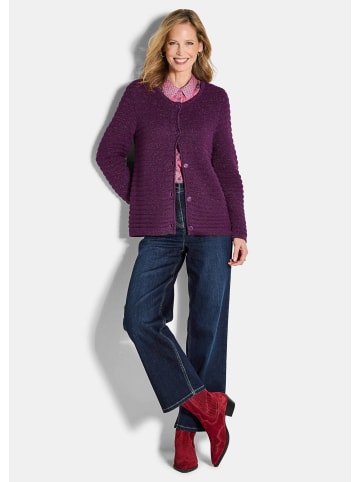 GOLDNER Kurzgröße: Elegante Langarm-Strickjacke mit Lurex in beere