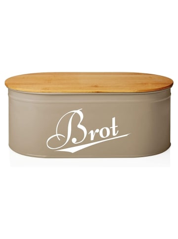 Lumaland Cuisine Brotkasten Brotdose Brotbox aus Metall mit Bambus Deckel -Grau