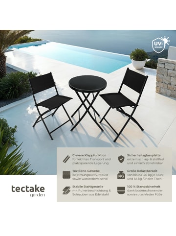 tectake Bistro-Set Düsseldorf Tisch mit Sicherheitsglasplatte, schwarz