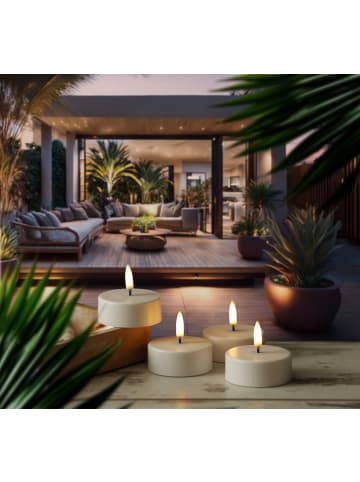 Uyuni 4er Set LED Maxi Teelichter aufladbar Timer D: 6cm in weiß