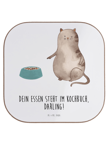 Mr. & Mrs. Panda Untersetzer Katze Fressen mit Spruch in Weiß