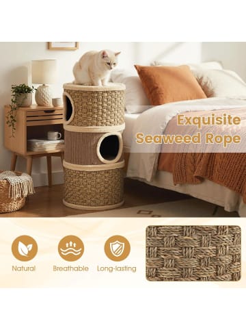 COSTWAY Kratztonne Ø 36 cm 70 cm hoch in Hellbraun