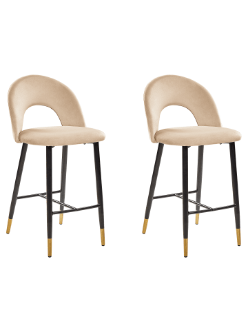 Beliani 2er-Set Barhocker FALTON in Beige/Schwarz/Gold