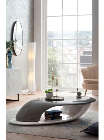 SalesFever Couchtisch 130x58 cm mit Ablagefläche Hochglanz zweifarbig lackiert in Weiß-Grau