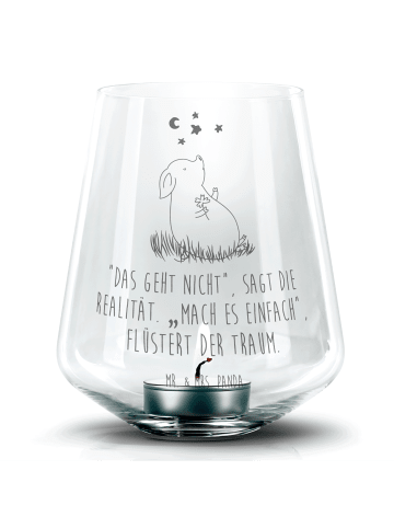 Mr. & Mrs. Panda Glas Windlicht Schwein Glück mit Spruch in Transparent