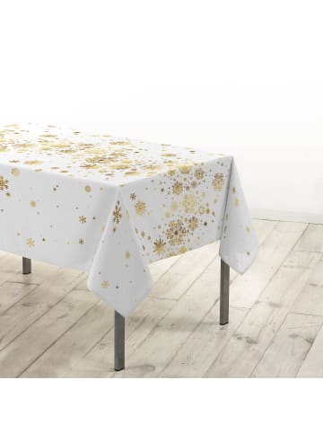 Douceur d’Intérieur Tischdecke mit goldenen Schneeflocken, CONSTELLATION in Weiß, 240 x 150 cm