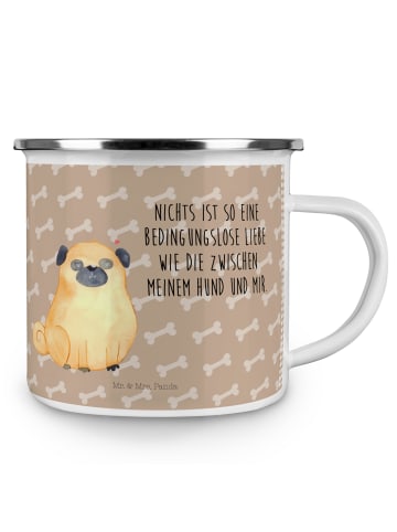 Mr. & Mrs. Panda Camping Emaille Tasse Mops mit Spruch in Hundeglück