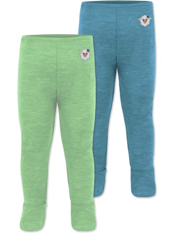 Normani Outdoor Sports 2er Pack Baby Merino Unterhose mit Füßen in Blau/Grün
