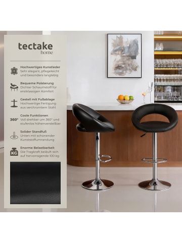 tectake 2er Set Barstühle gepolstert mit Rückenlehne, Sitzhöhe 63 - 83 cm
